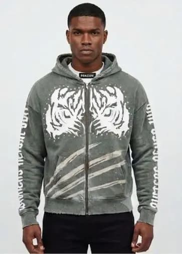 Tiger Graphic Zip Hoodie